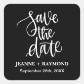 黒いブラシ文字カスタム付き日付を保存結婚する スクエアシール (正面)