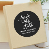 黒いブラシ文字カスタム付き日付を保存結婚する ラウンドシール