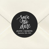 黒いブラシ文字カスタム付き日付を保存結婚する ラウンドシール