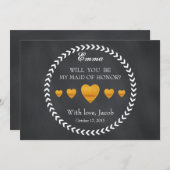 黒いブラックボードにあなたは私の花嫁の介添人になってくれる？ 招待状 (正面/裏面)