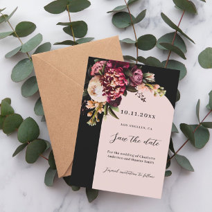 黒いブルゴーニュ色のピンクのムーディ結婚ーアーチ セーブザデート