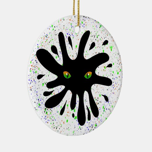 黒いブロブのクリスマスを眺める猫の目 セラミックオーナメント (右)