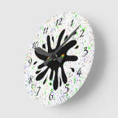 黒いブロブを眺める猫の目 ラウンド壁時計 (傾斜)