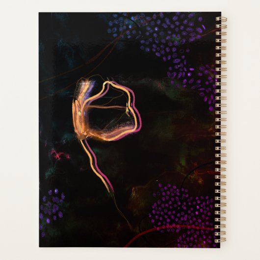 黒いプランナーとピンクと紫の花 プランナー手帳 (裏面)