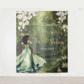 黒いプリンセスとカエルの賢い緑のドレス スイート16 タペストリー (正面)