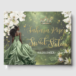黒いプリンセスとカエル 爽やかなグリーンのドレス Sweet 16 ゲストブック
