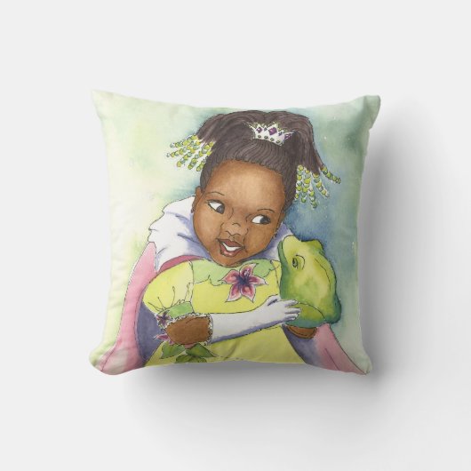 黒いプリンセス及びカエルの女の子の部屋の枕 クッション (正面)