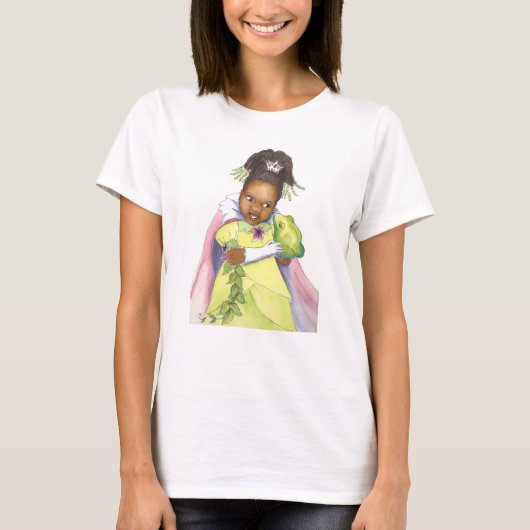 黒いプリンセス及びカエルの女性のTシャツ Tシャツ (正面)