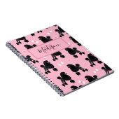 黒いプードルと弓のパターン名とモノグラム ノートブック (右側)