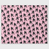 黒いプードルと弓パターンピンク ラッピングペーパー (フラット)