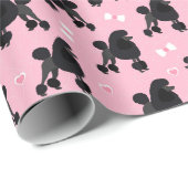 黒いプードルと弓パターンピンク ラッピングペーパー (ロールコーナー)