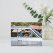 黒いプードルのかわいい子犬が窓から出る ポストカード (スタンド正面)