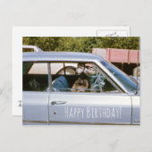 黒いプードルのかわいい子犬が窓から出る ポストカード (正面/裏面)