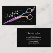 黒いヘアスタイリストの鋏 名刺 (正面/裏面)