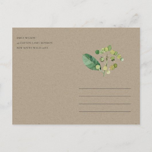 黒いベリーの葉の緑の日を保存 案内ポストカード (裏面)