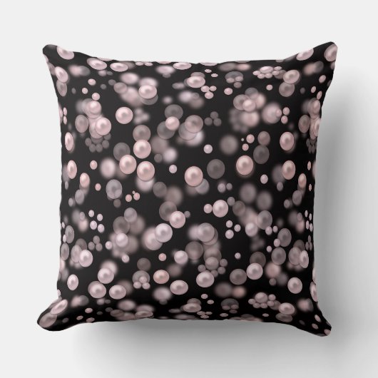 黒いベルフにピンクと白の真珠の散乱 クッション (正面)