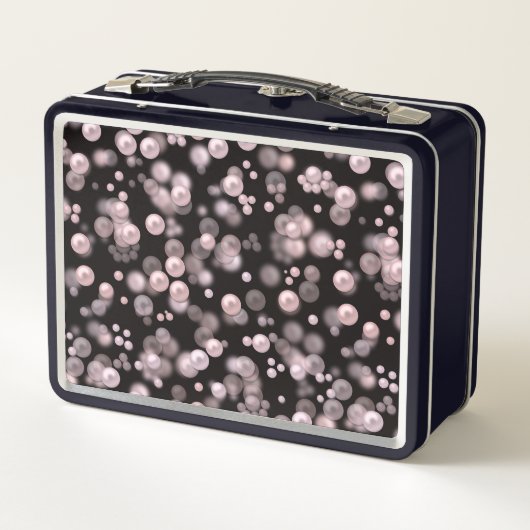 黒いベルフにピンクと白の真珠の散乱 メタルランチボックス (裏面)