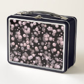 黒いベルフにピンクと白の真珠の散乱 メタルランチボックス (正面)