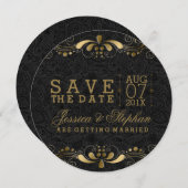 黒いペイズリー金ゴールドフローラスワーズ日付を保存 セーブザデート (正面/裏面)