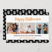 黒いペットの足跡の写真でハッピー ハロウィン シーズンカード (正面/裏面)