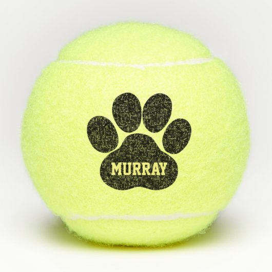 黒いペット足のプリントのパーソナライズな一流のおもちゃ テニスボール (正面)