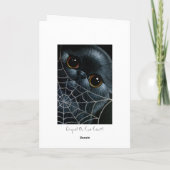 黒いペルシャ猫とくもの巣ハロウィーンカード カード (裏面)