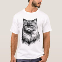 黒いペルシャ猫のスケッチ メンズTシャツ