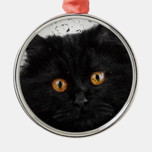 黒いペルシャ猫の顔 メタルオーナメント (正面)