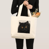 黒いペルシャ猫の顔 ラージトートバッグ (正面(商品))