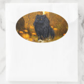 黒いペルシャ猫ハロウィーン 楕円形シール (バッグ)