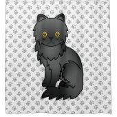 黒いペルシャ風可愛いキャラクター猫と肉球 シャワーカーテン (正面)