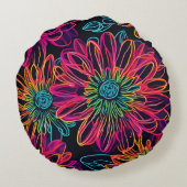 黒いホットピンクの花 ラウンドクッション (裏面)