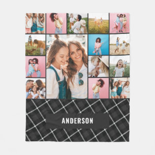 黒いボタニカルモダンパミニマルパス15写真 フリースブランケット