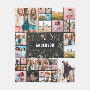 黒いボタニカルモダンパミニマルパス34写真 フリースブランケット