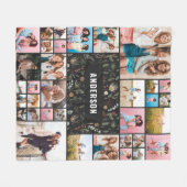 黒いボタニカルモダンパミニマルパス34写真 フリースブランケット (正面(横))