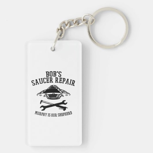 黒いボブのソーサー修理ロゴ付きキーチェーン キーホルダー (裏面)