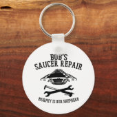 黒いボブのソーサー修理ロゴ付きキーチェーン キーホルダー (正面)