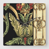 黒いボーダーとの装飾用の花柄 スクエア壁時計 (正面)