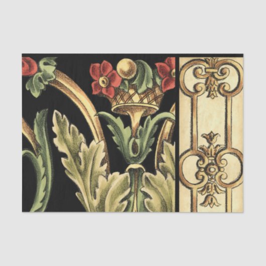 黒いボーダーとの装飾用の花柄 薄葉紙 (正面)