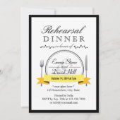 黒いボーダー結婚式のリハーサルの夕食の招待状 招待状 (正面)