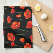 黒いポピー模様 キッチンタオル (四つ折り)