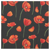 黒いポピー模様 ファブリック (クローズアップ)