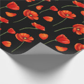 黒いポピー模様 ラッピングペーパー (角)