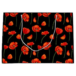 黒いポピー模様 ラージペーパーバッグ