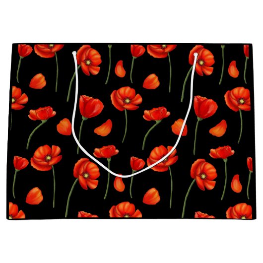 黒いポピー模様 ラージペーパーバッグ (正面)