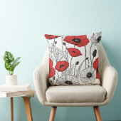 黒いポピー赤と白抽象芸術 クッション (椅子)
