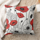 黒いポピー赤と白抽象芸術 クッション (ブランケット)