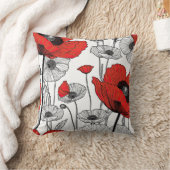 黒いポピ赤と白ーなラインアート クッション (ブランケット)