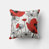 黒いポピ赤と白ーなラインアート クッション (裏面)