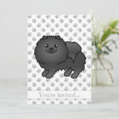 黒いポメラニアンの可愛いキャラクター 犬の誕生日パーティー 招待状 (スタンド正面)